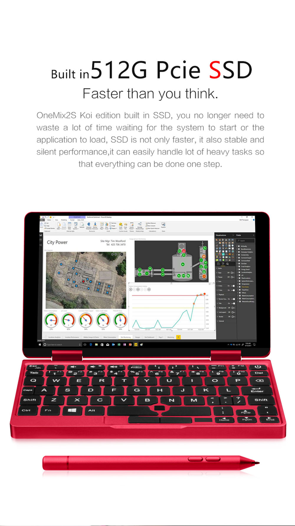 One Netbook One Mix 2S Yoga Pocket Laptop Intel Core M3-8100Y Dual Core Touch ID 7" IPS Screen 1920*1200 Windows 10 8GB DDR3 512GB PCI-E SSD - Red