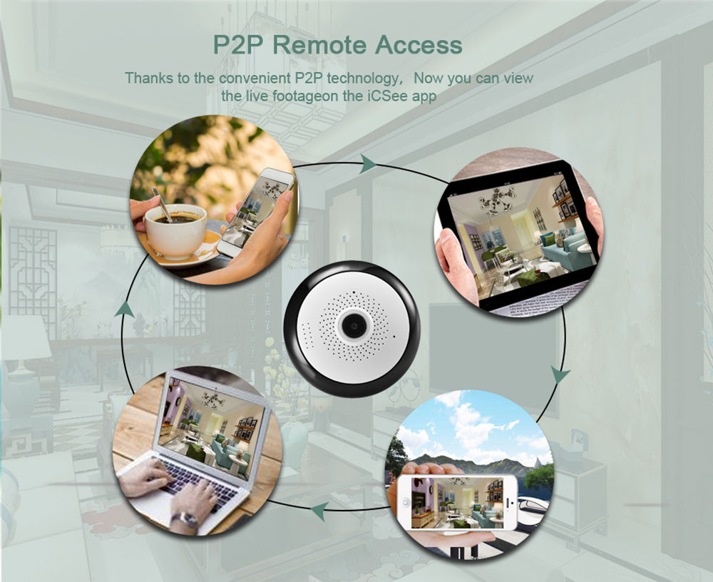 BESDER BES-VR302 1.3MP 960P Home Security Wifi IP Camera 360 Degree Panoramic Surveillance System Camera - White EU Plug