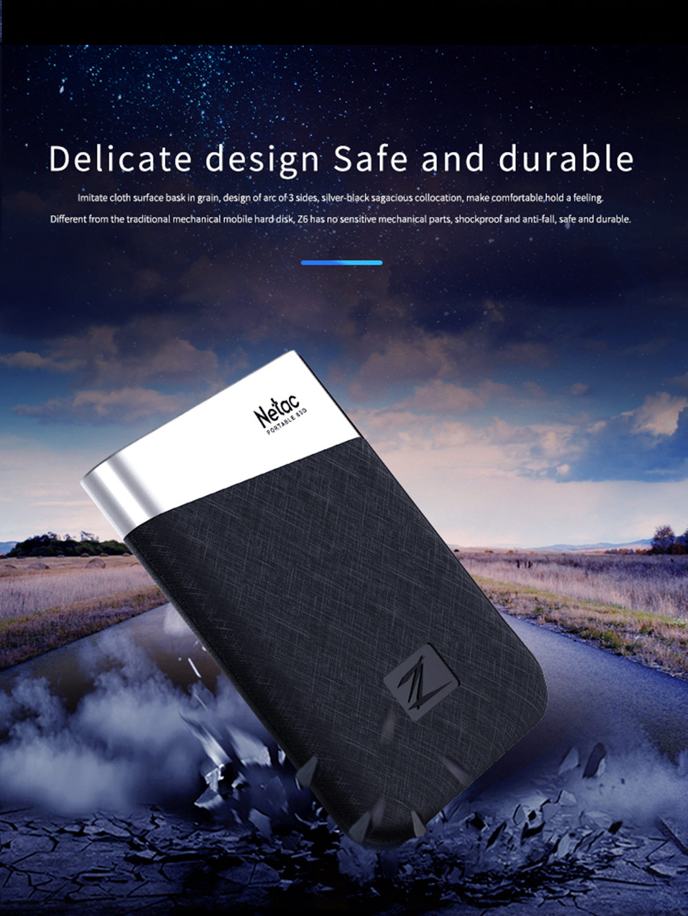 Netac Z6 Portable External 240GB SSD Type-c USB3.1 Solid State Drive 400MB/s Transmission Speed - Black