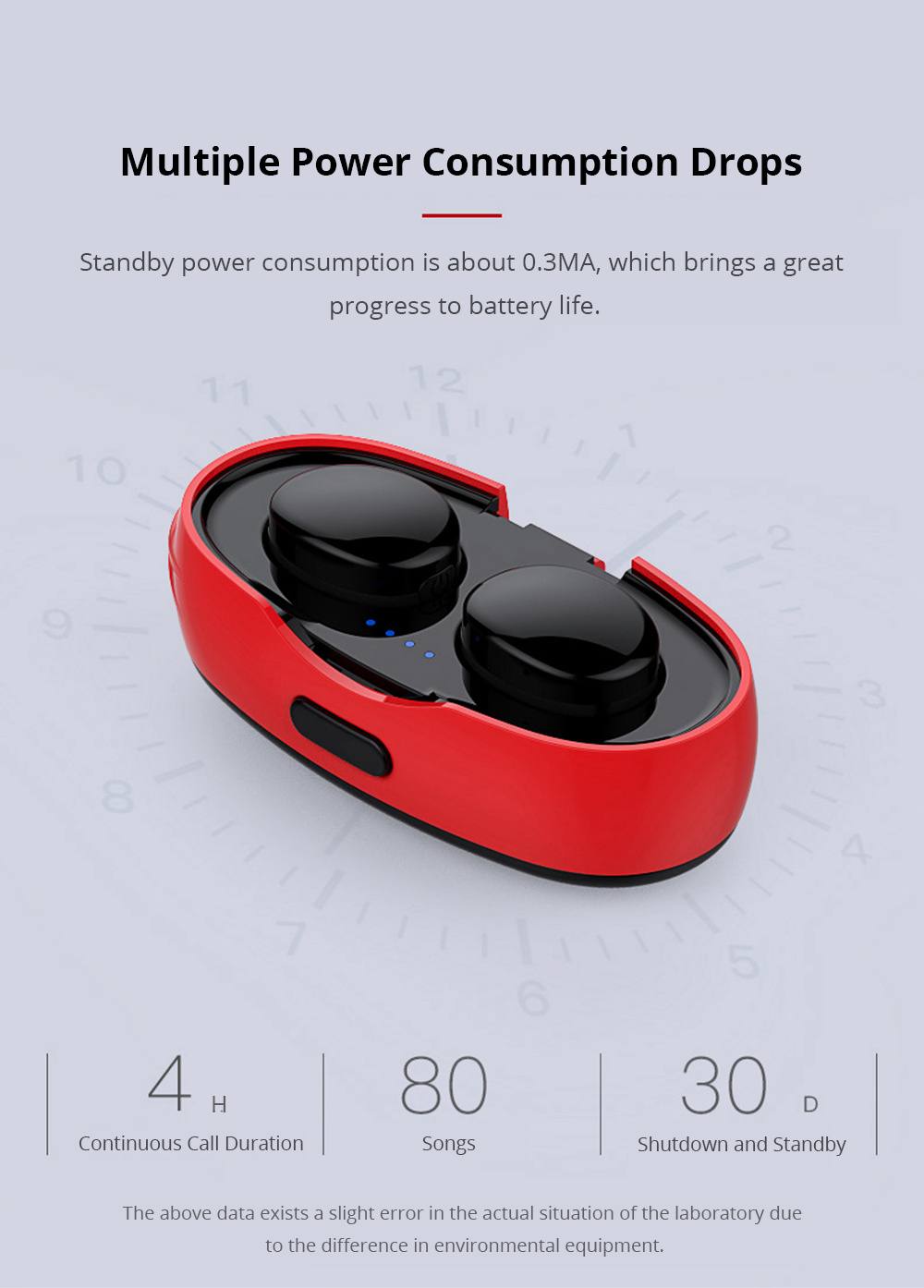 VR SHINECON Bluetooth Portable Earbuds Noise Reduction - Red
