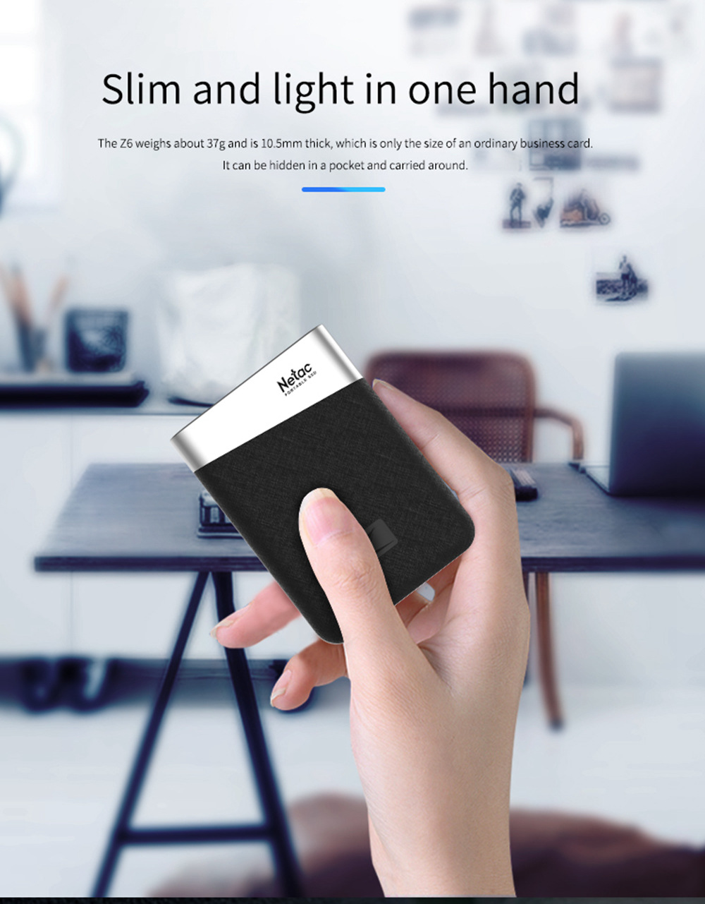 Netac Z6 Portable External 240GB SSD Type-c USB3.1 Solid State Drive 400MB/s Transmission Speed - Black