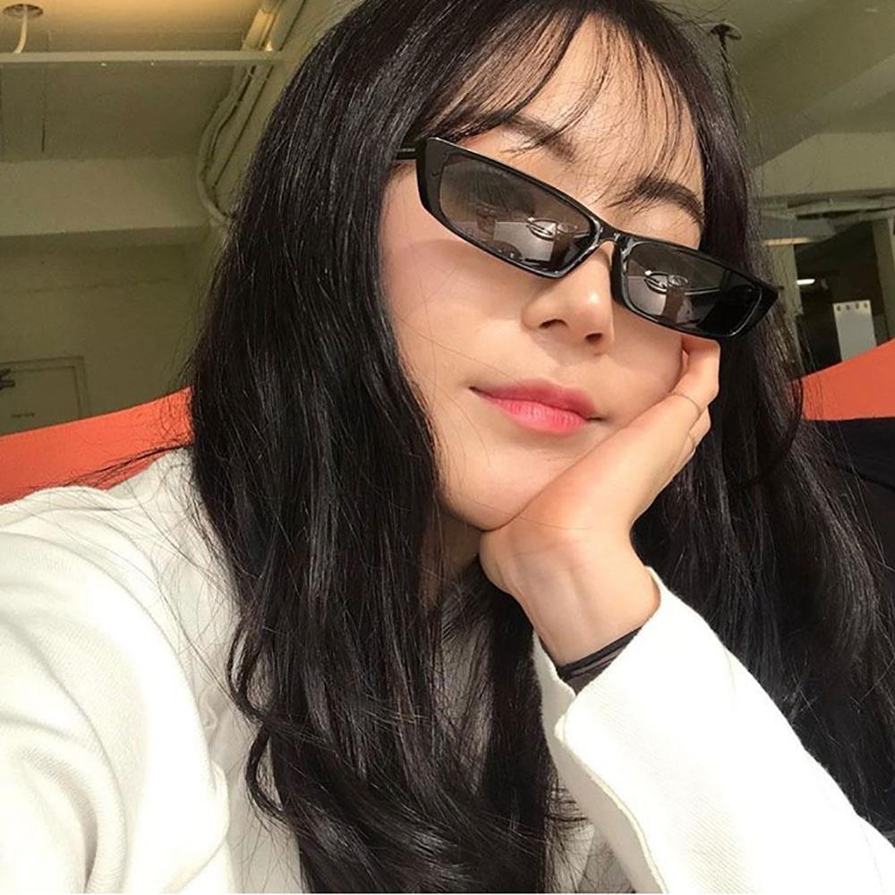S17072 Women Vintage Sunglasses Owl Rectangle Narrow Small Frame Retro Lens - Black