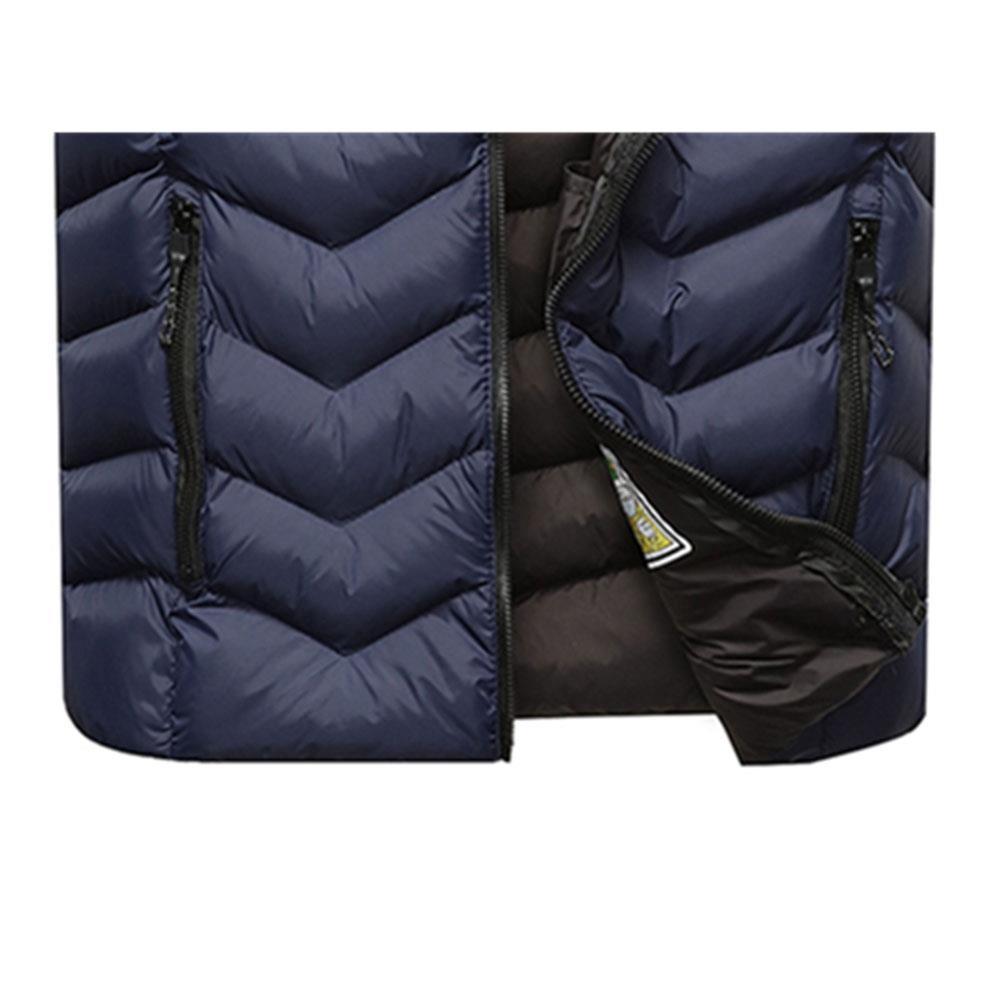 Men Winter Casual Stand Collar Solid Color Cotton Waistcoat Sleeveless Jacket Size L - Blue