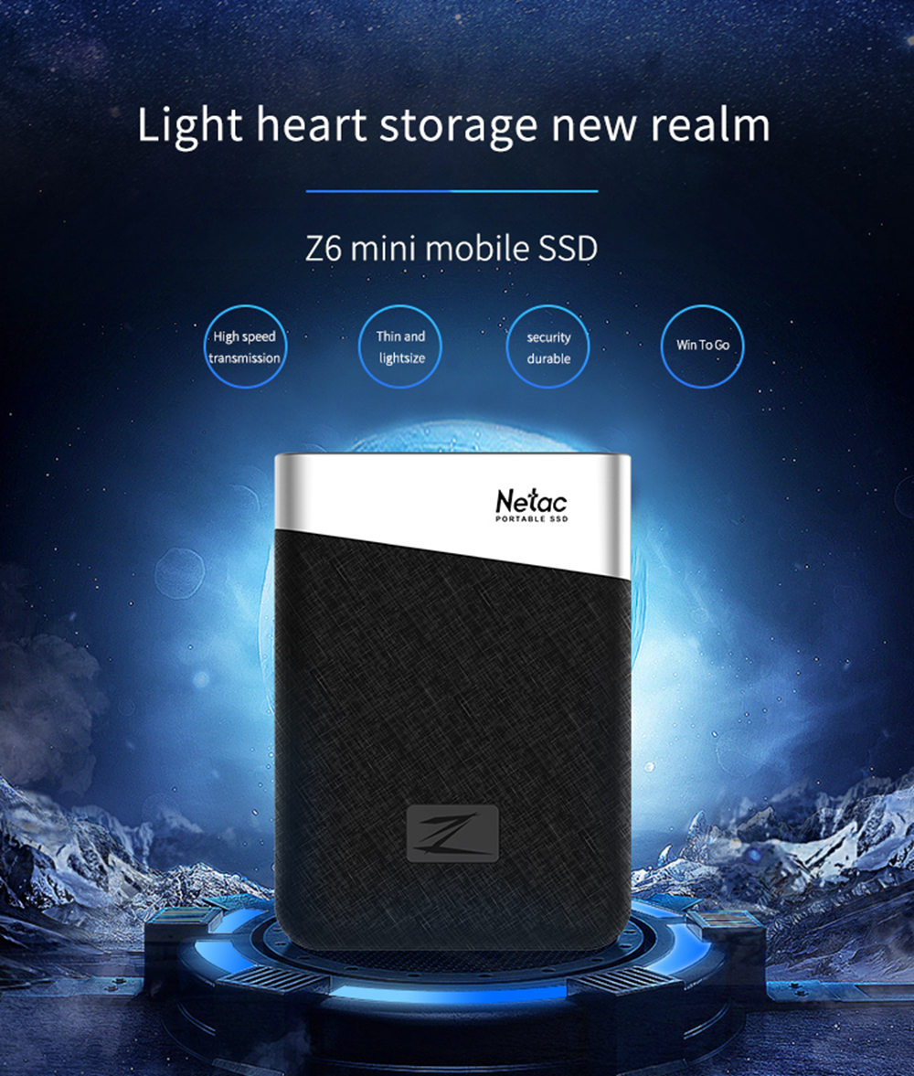 Netac Z6 Portable External 240GB SSD Type-c USB3.1 Solid State Drive 400MB/s Transmission Speed - Black
