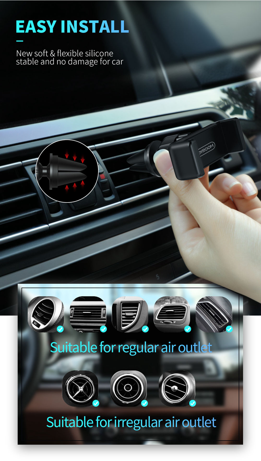 Joyroom JR-ZS110 Mini Car Phone Mount Holder Air Outlet Bracket For 4.0-6.0 Inch Smartphone - Black