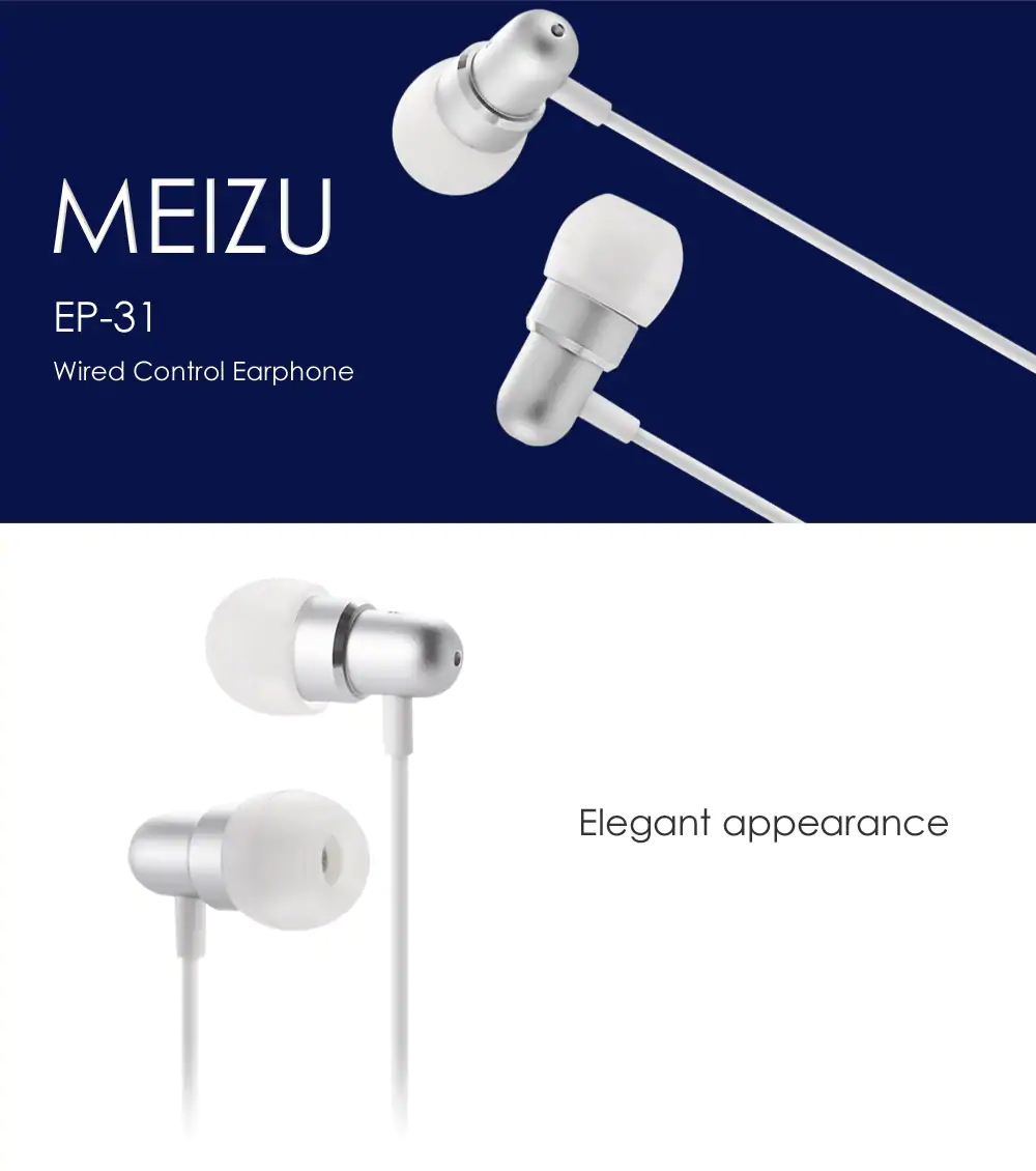 MEIZU Wired Control Earphones Aluminium Alloy Bass Stereo - White