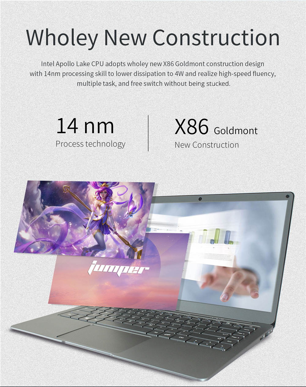 Jumper EZbook X3 Laptop Intel Apollo Lake N3350 Quad Core 13.3 Inch IPS FHD 1920*1080 Windows 10 6GB RAM 64GB ROM - Grey