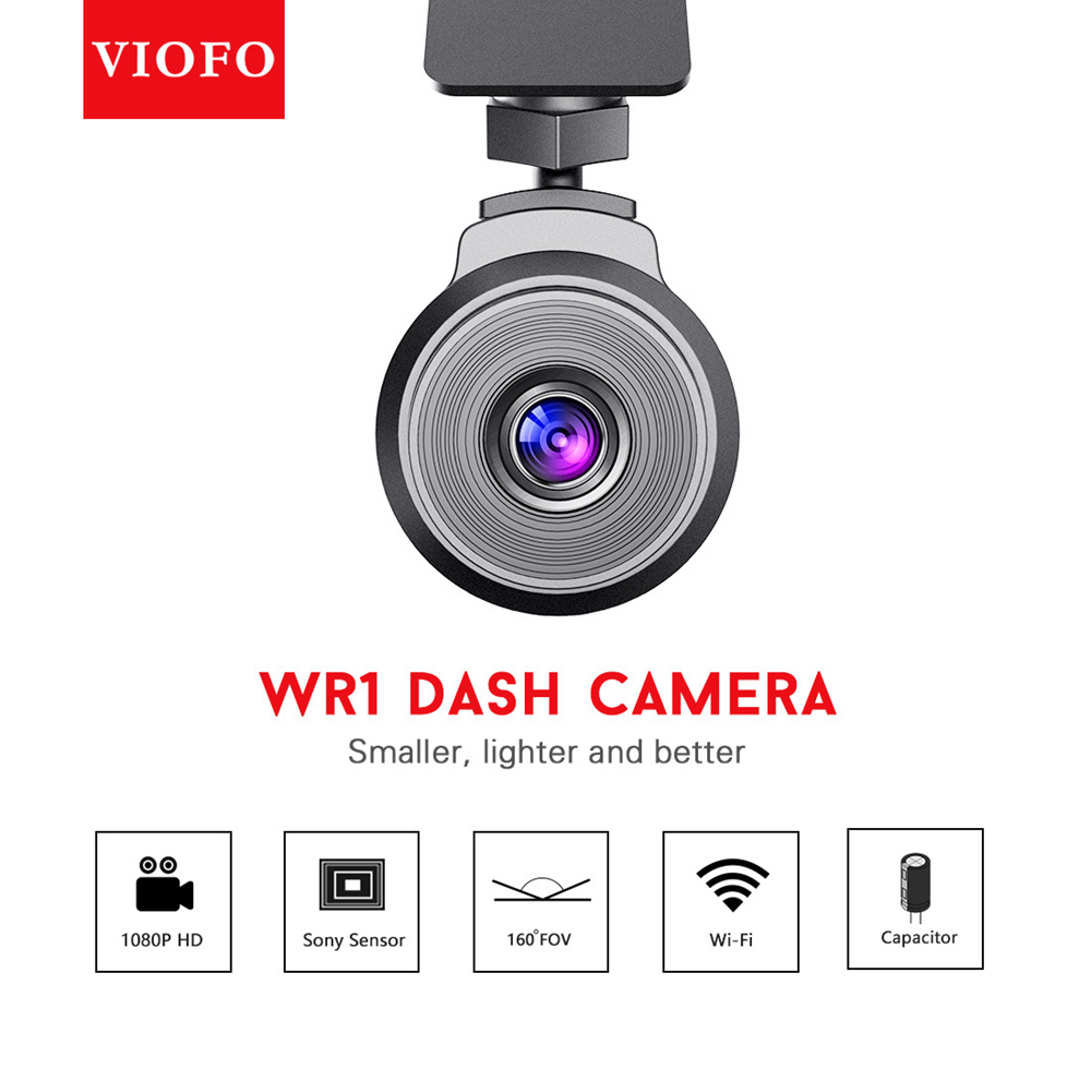 VIOFO WR1 Car Dash Camera NT96655 Sony IMX323 Sensor 1080P Full HD 30FPS 160 Degree Wide Angle Built-in WiFi - Black