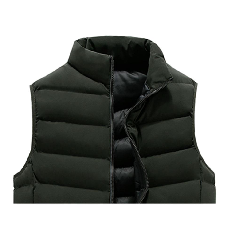 Men Winter Thick Solid Color Cotton Waistcoat Sleeveless Duck Down Jacket Size L - Army Green