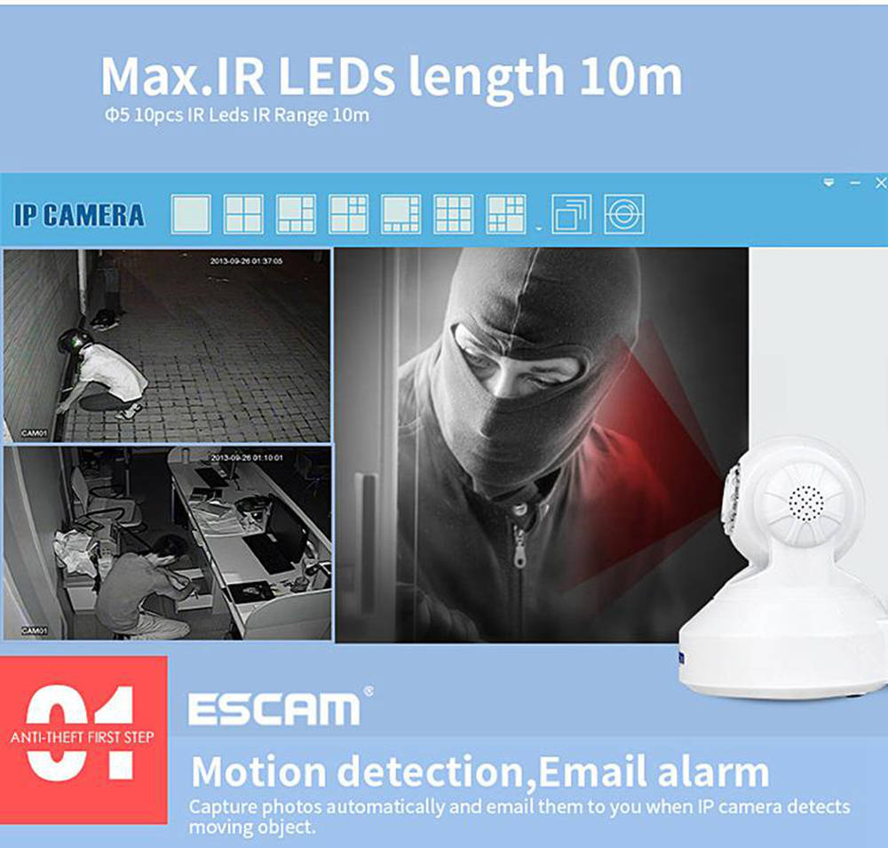 ESCAM QF001 WiFi 720P Smart Wireless Webcam Security Camera - White