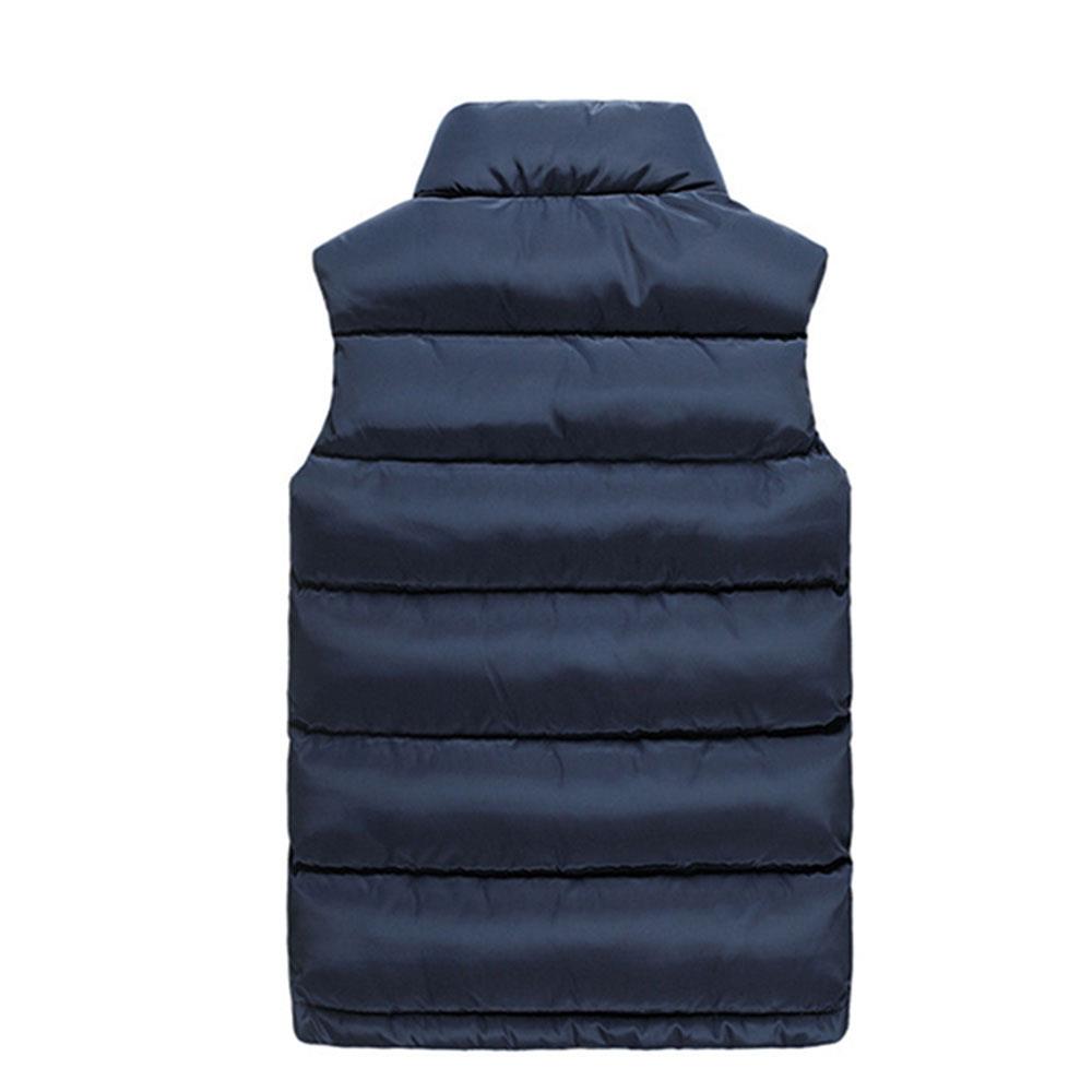 Men Winter Thick Stand Collar Solid Color Cotton Waistcoat Duck Down Jacket Size M - Blue