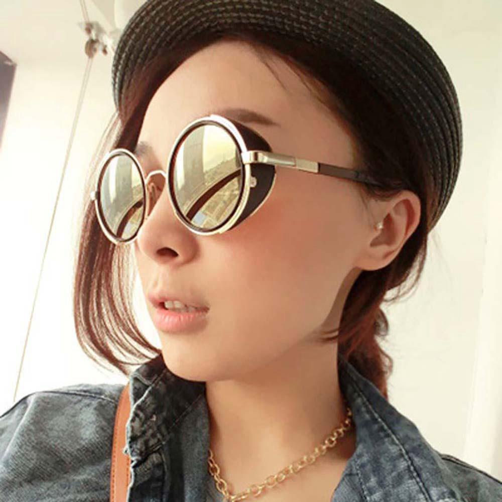 Round Metal UV400 Vintage Steampunk Sunglasses - Silver + Gray