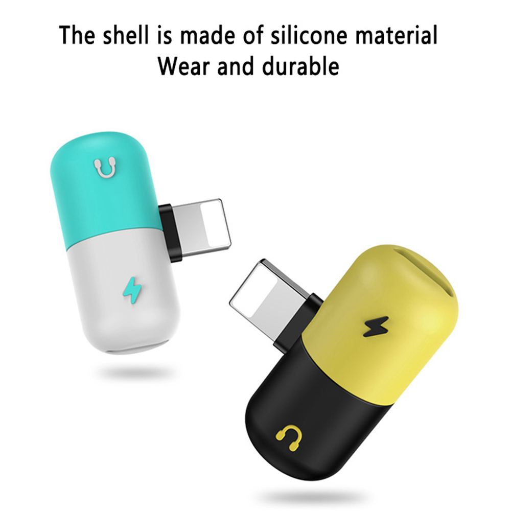 2 in 1 Audio Charging Adapter Lighting Capsule 3.5mm Headphone Jack Charger for iPhone 7 8 Plus X - Yellow + Black