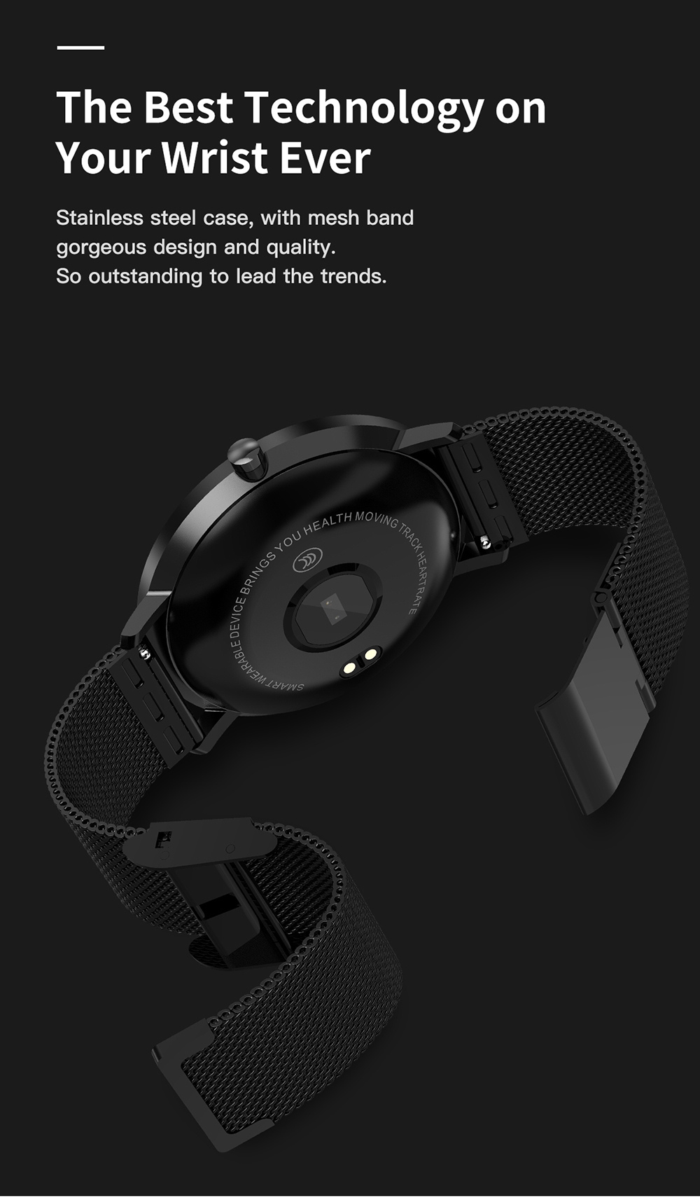 Makibes L6 Smart Watch 1.22 Inch Touch Screen Heart Rate Sleep Monitor IP68 Waterproof Multi-sports Modes Metal Band - Black