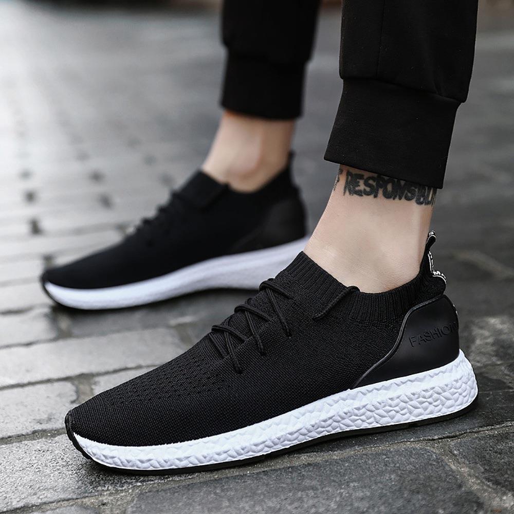 Men Casual Mesh Fabric Lace-up Sports Shoes EU43 - Black