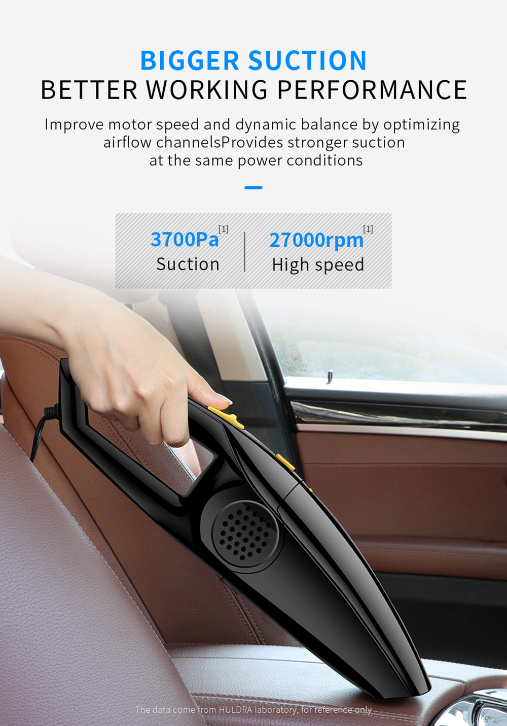 HULDRA HL-CY001 Portable Wired Handheld Car Vacuum Cleaner 120W Power - Black