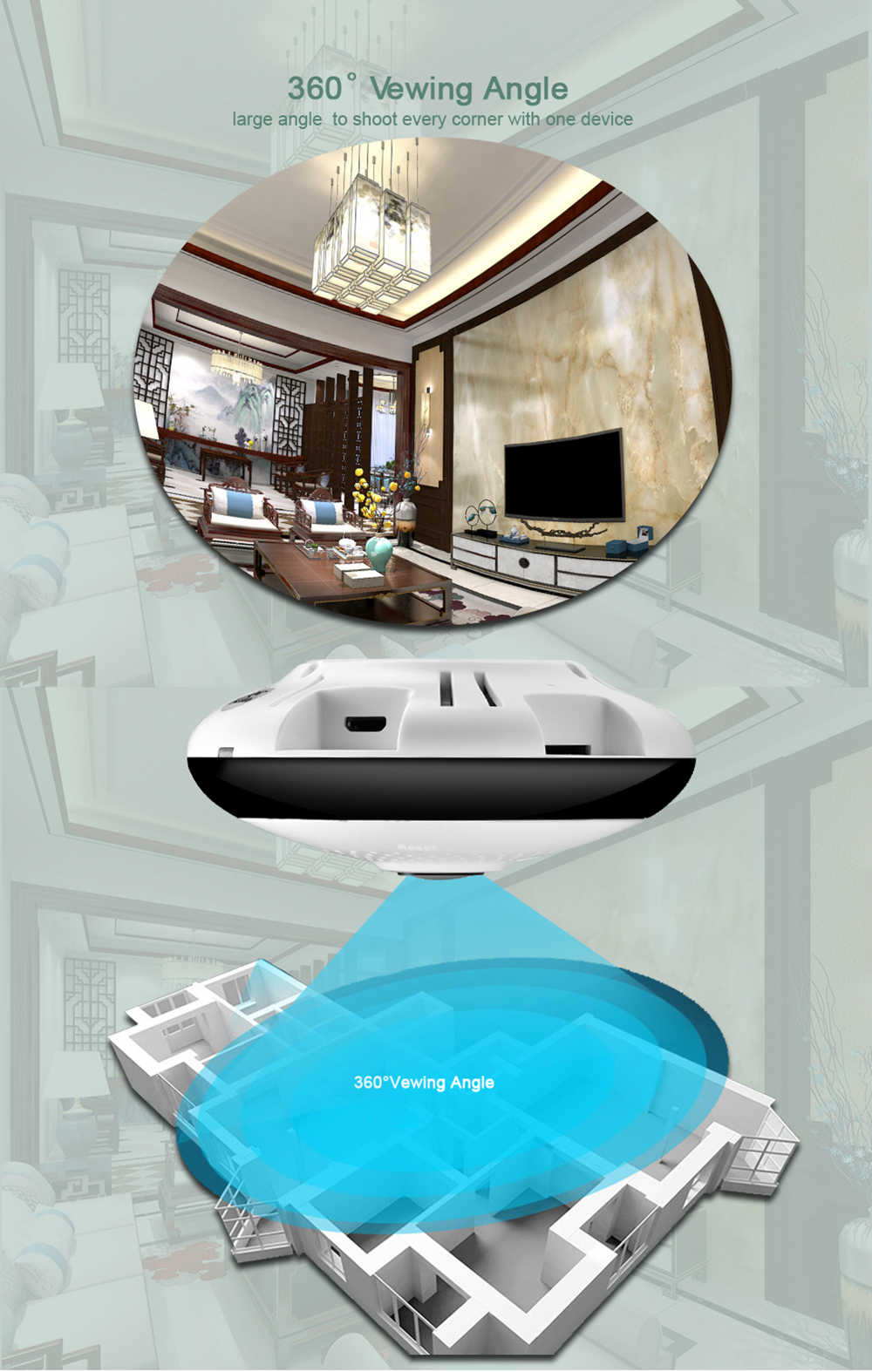 BESDER BES-VR302 1.3MP 960P Home Security Wifi IP Camera 360 Degree Panoramic Surveillance System Camera - White EU Plug