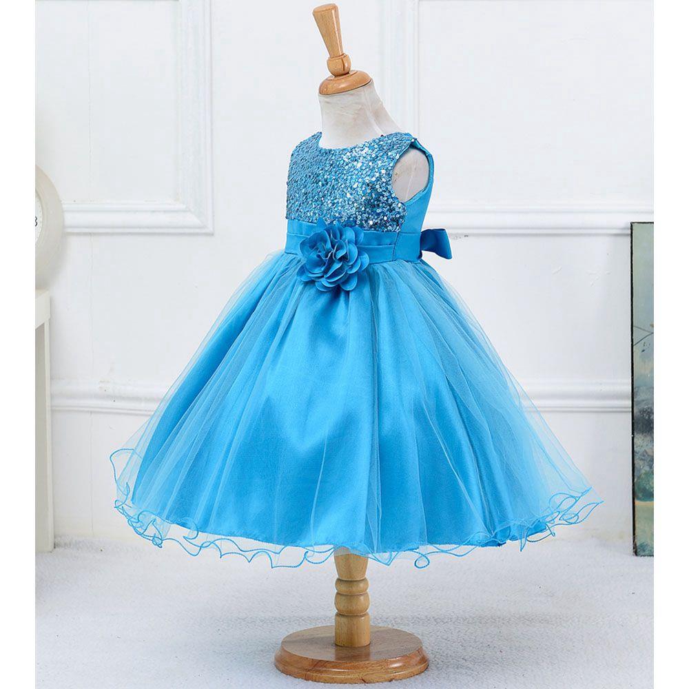 L067 Baby Girls Sleeveless Flower Dress Princess Wedding Party Children Clothing Size 100 - Light Blue