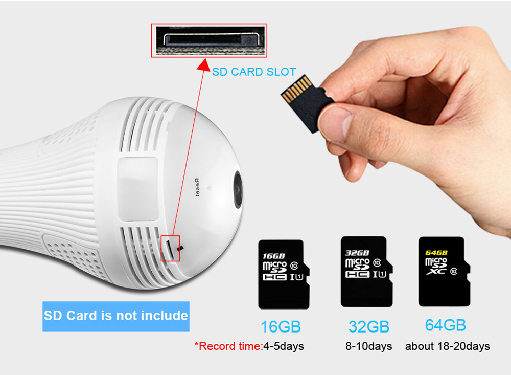 BESDER BES-N703F 1.3MP 960P Wifi Panoramic IP Camera 360 Degree E27 Bulb Light Fisheye Camera - White