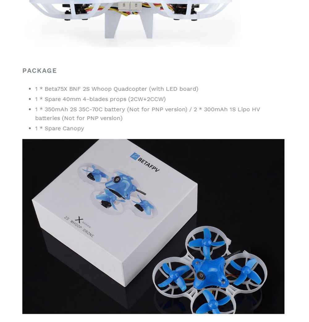 BETAFPV Beta75X 75mm Tiny Whoop 2-3S FPV Racing Drone F4 FC OSD 10A BLHELI_S ESC 5.8G 48CH VTX DSMX Receiver - BNF