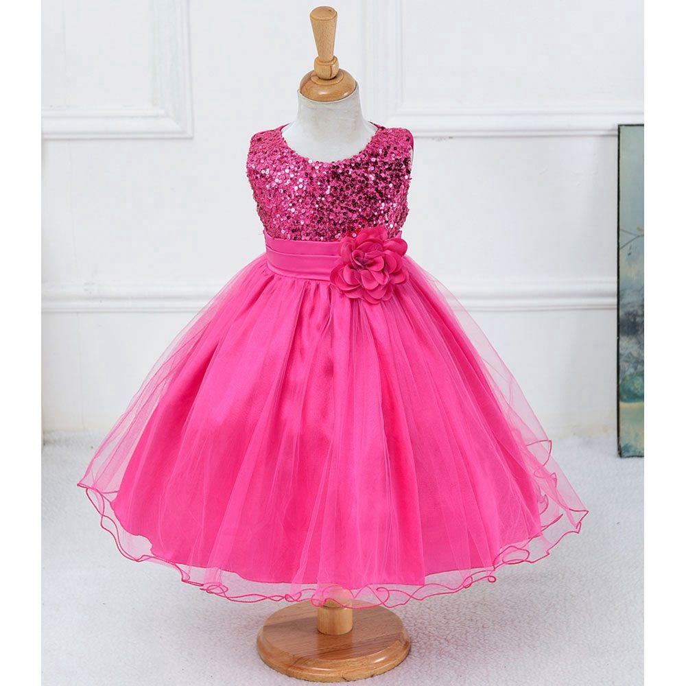 L067 Baby Girls Sleeveless Flower Dress Princess Wedding Party Children Clothing Size 100 - Rose Red