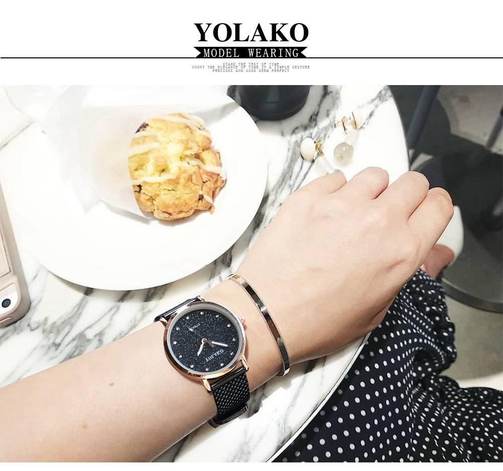 YOLAKO YK33 Women Quartz Watch Plastic Leather Strap Fashion Casual Watches - Rose Gold+Pink