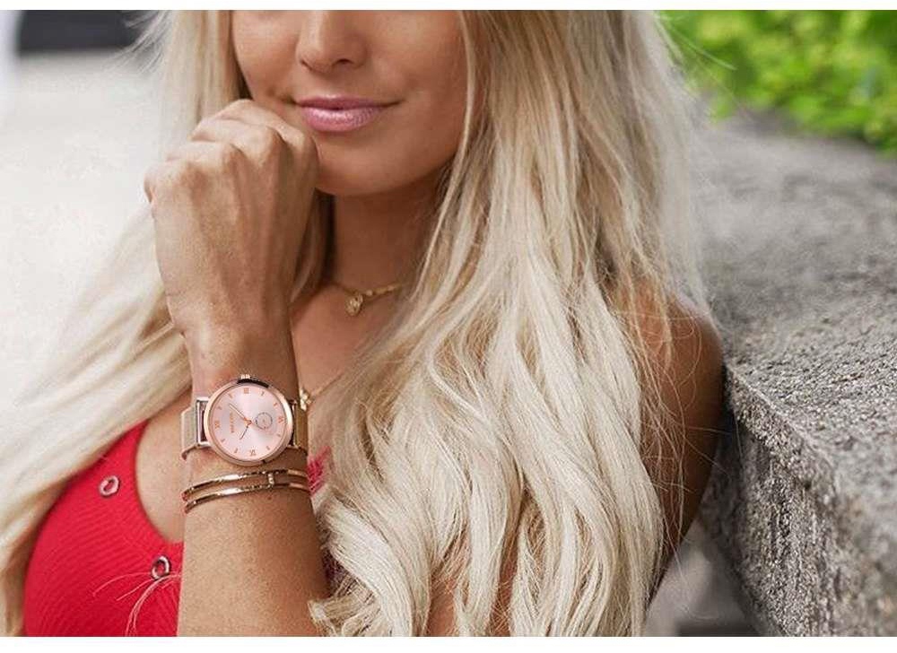 YOLAKO YK26 Women Casual Quartz Watch Plastic Leather Strap - Rose Gold