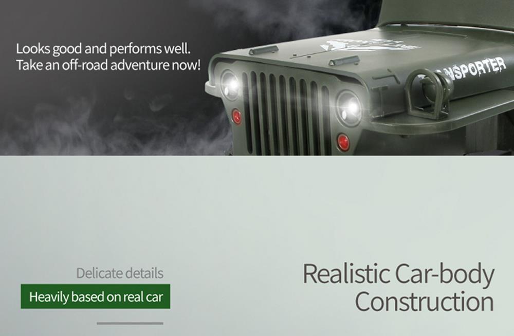 JJRC Q65 Transporter-6 2.4G 1:10 4WD Convertible Jeep Off-road RC Car Military Truck with Car Cloak RTR - Army Green