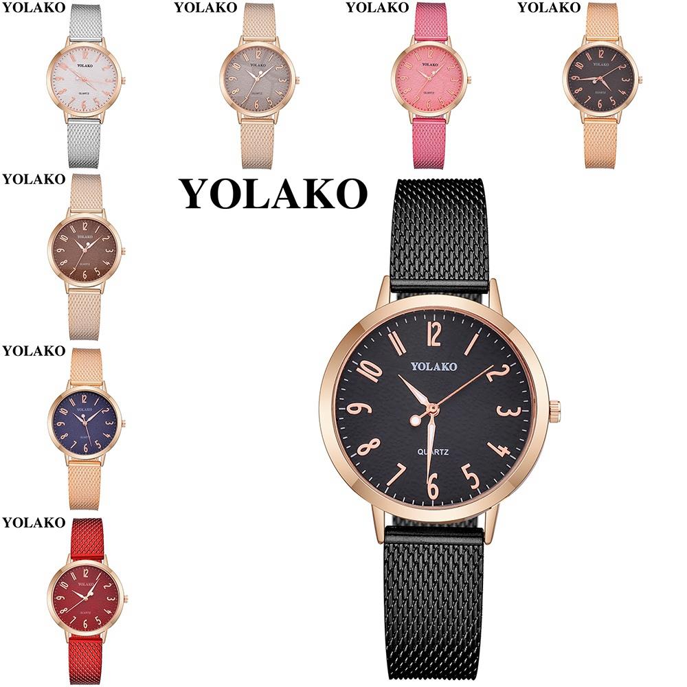 YOLAKO YK40 Women Stylish Quartz Watch Plastic Leather Strap - Rose Gold + Light Brown