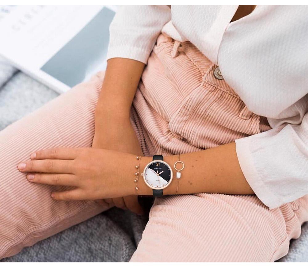 YOLAKO YK60 Women Fashion Quartz Watch PU Leather Strap - Brown