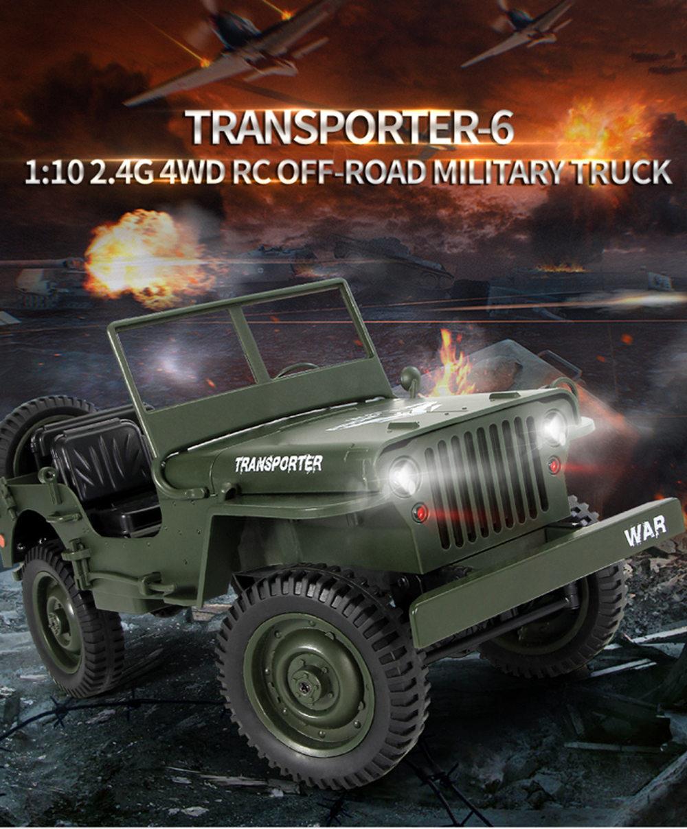 JJRC Q65 Transporter-6 2.4G 1:10 4WD Convertible Jeep Off-road RC Car Military Truck with Car Cloak RTR - Army Green