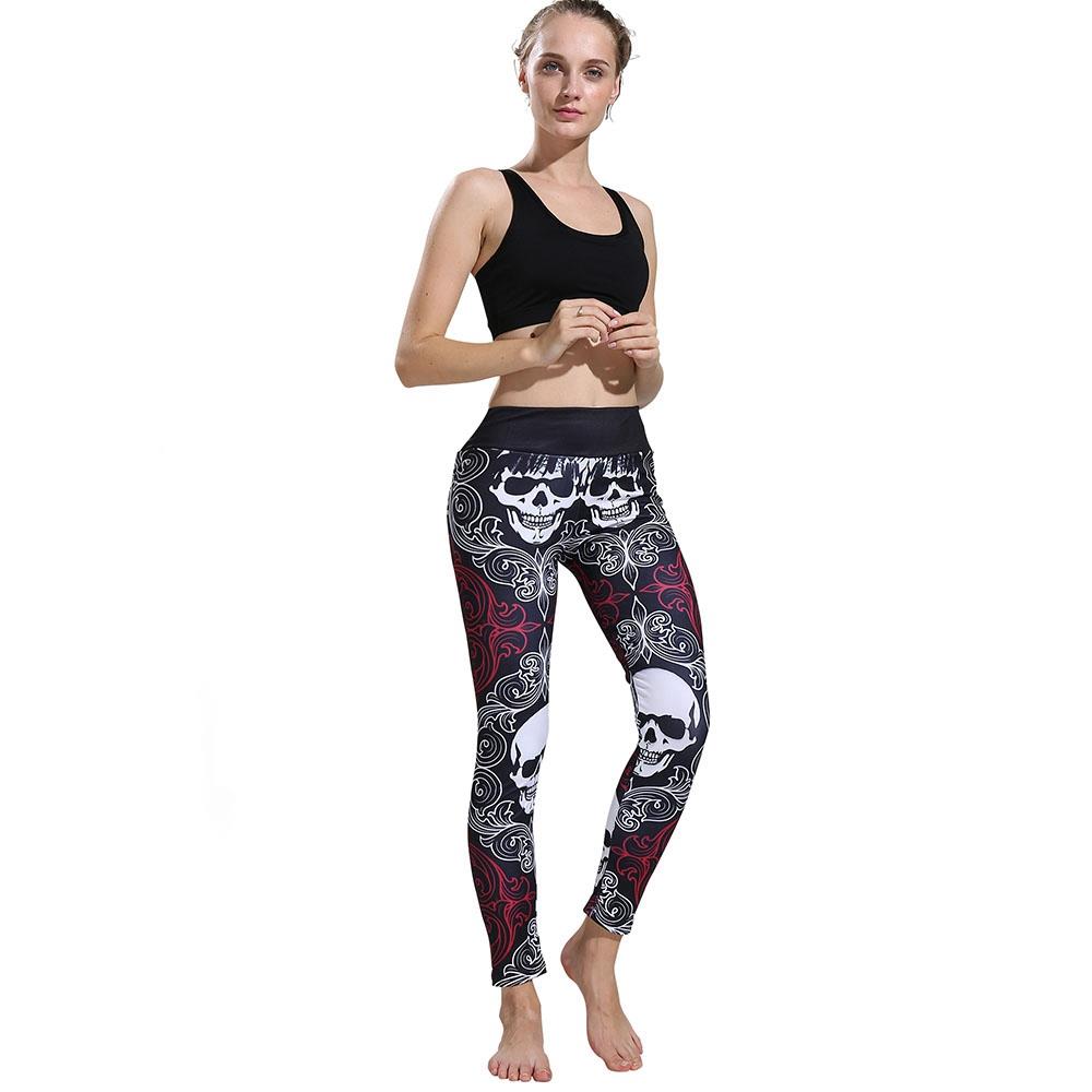 CK2241 Women Skeleton Pattern Yoga Pants High-waist Leggings Size S - Fuchsia