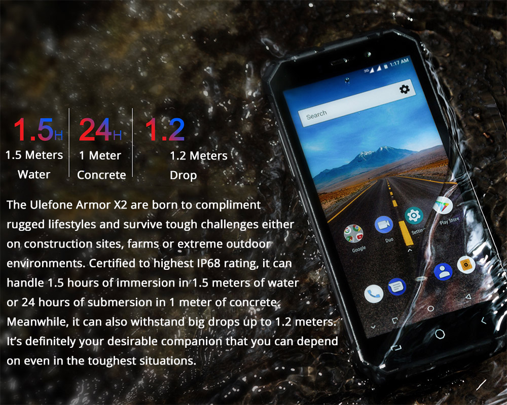 Ulefone Armor X2 5.5 Inch 4G LTE Smartphone MT6580 2GB 16GB 13.0MP+5.0MP Dual Rear Cameras Android 8.1 IP68 NFC Face Unlock - Rose Gold