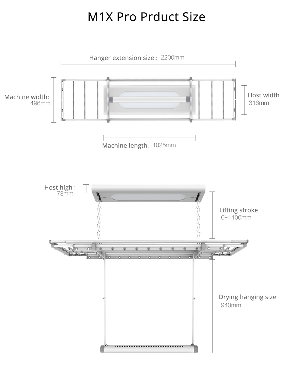Xiaomi M1X Pro Smart Clothes Dryer Continuous Warm Air Drying 30KG Load Capacity One Button Lift LED Omnidirectional Illumination - White