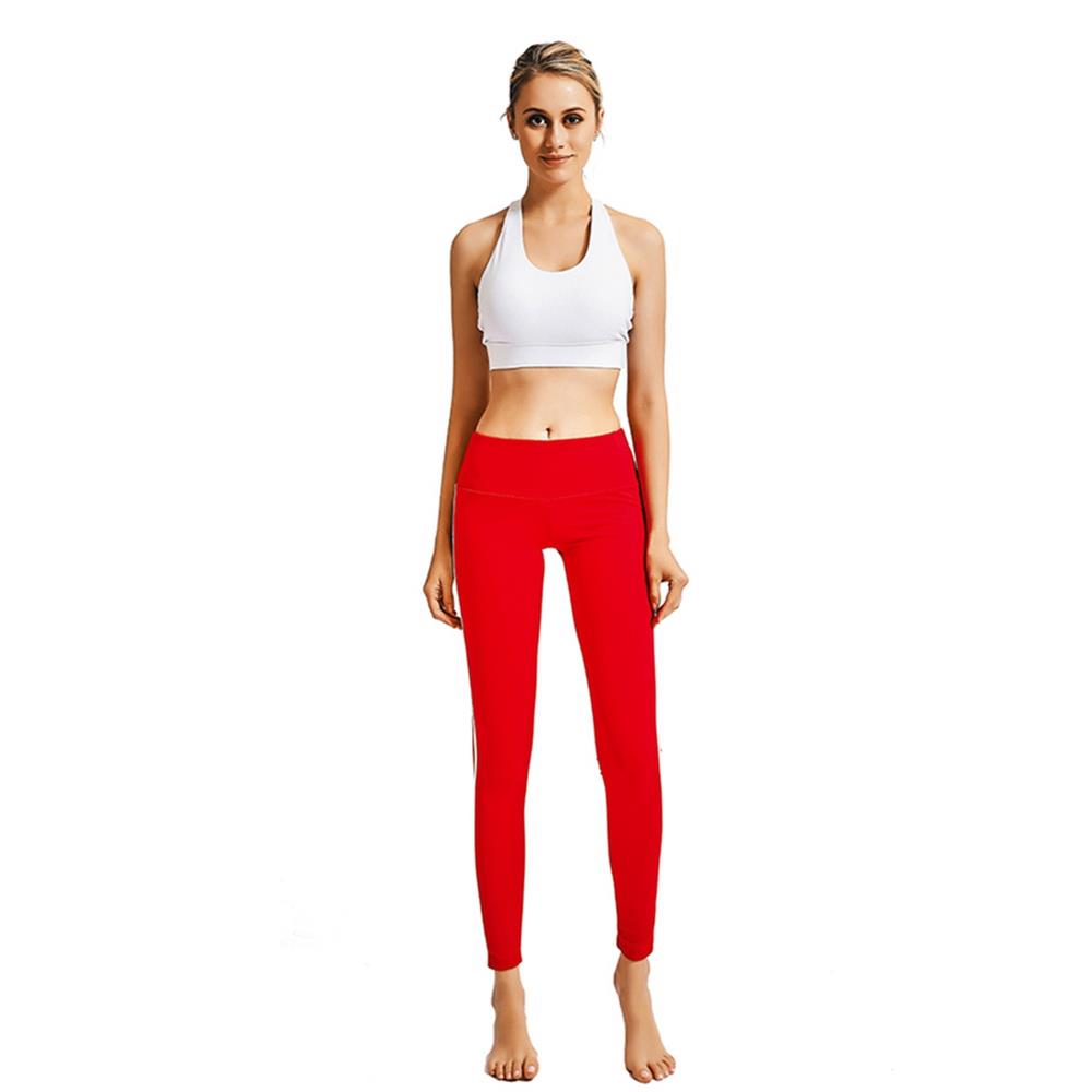 CK2177 Women Strip Yoga Pants High-waist Leggings Size S - Red