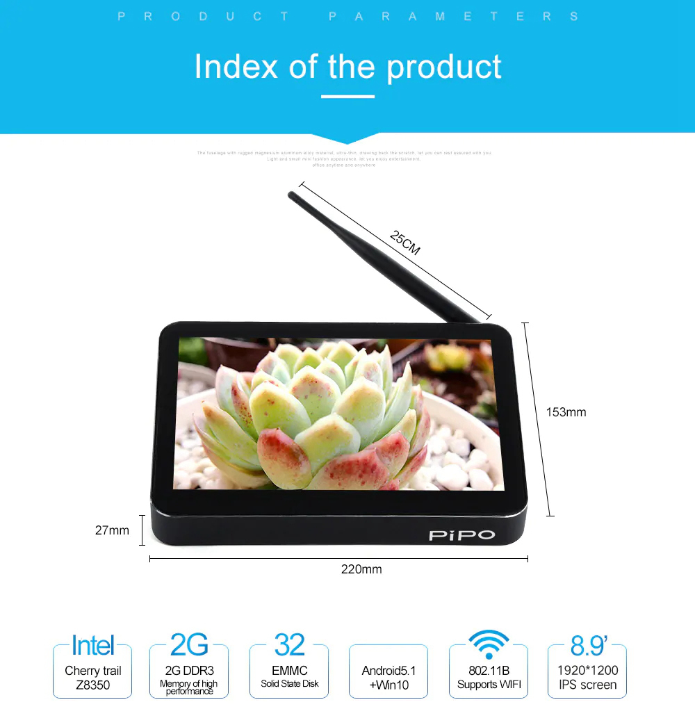 PIPO X11 8.9 inch Dual OS Intel Intel Cherry Trail Z8350 2GB/32GB Tablet PC Windows 10 Android 5.1 WiFi LAN Bluetooth USB3.0
