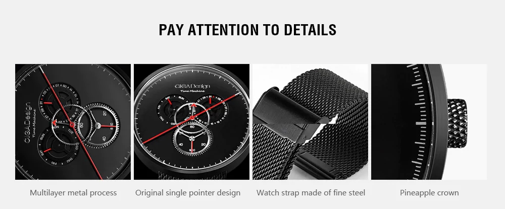 Xiaomi CIGA Design Creative Men Gear Quartz Watch Stainless Steel Strap - Black