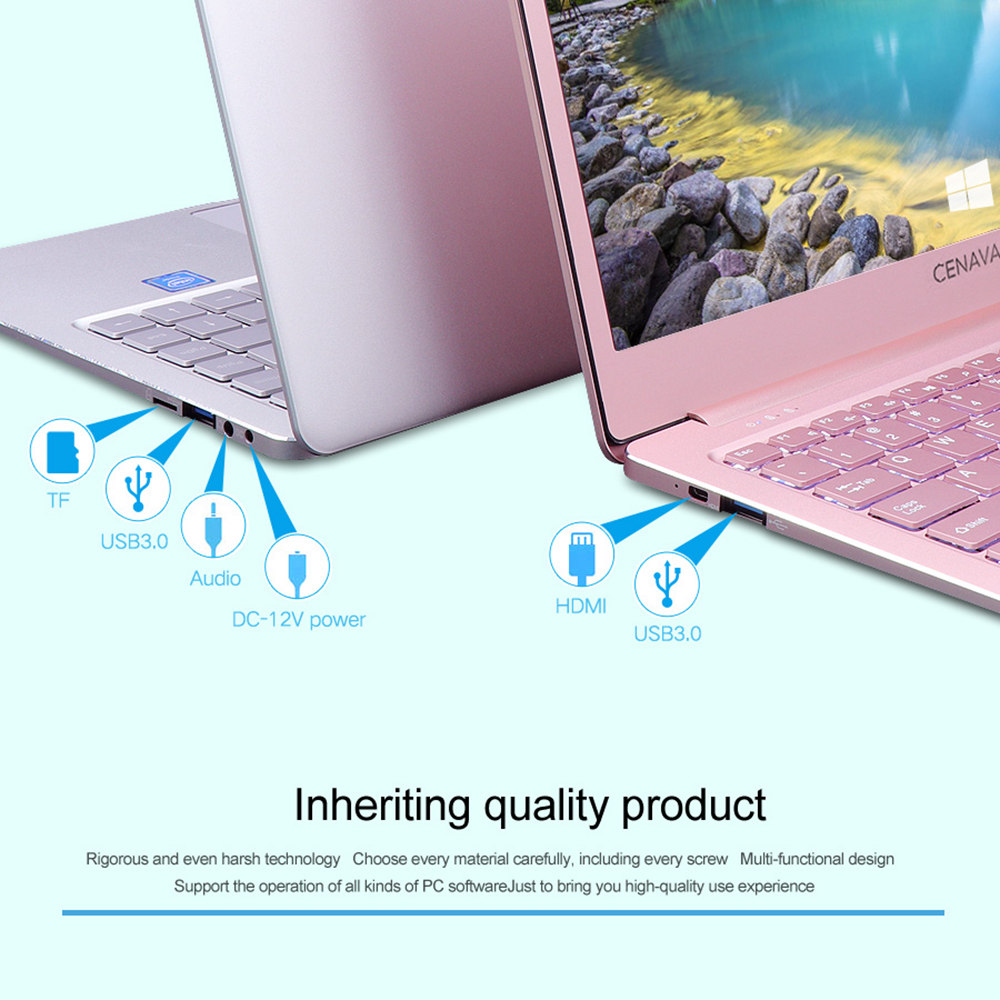 CENAVA P14 Laptop Intel celeron J3455 Quad Core 14" IPS Screen 1920*1080 Windows 10 6GB RAM 120GB SSD - Rose Gold