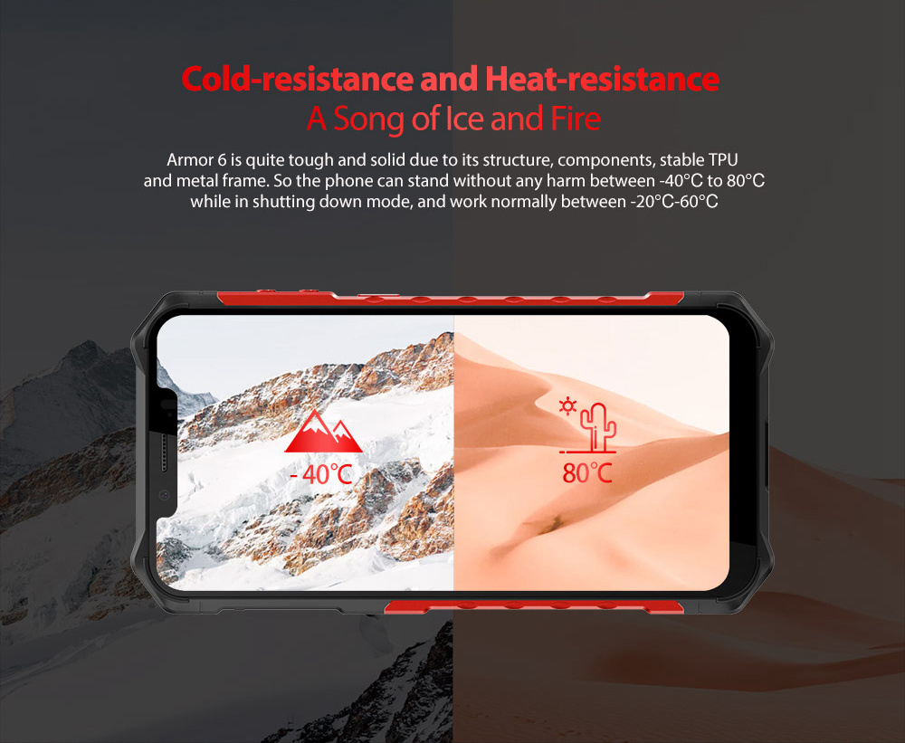 Ulefone Armor 6 6.2 Inch 4G LTE Smartphone Helio P60 6GB 128GB 21.0MP+13.0MP Dual Rear Cameras Android 8.1 IP68 NFC Wireless Charge - Red
