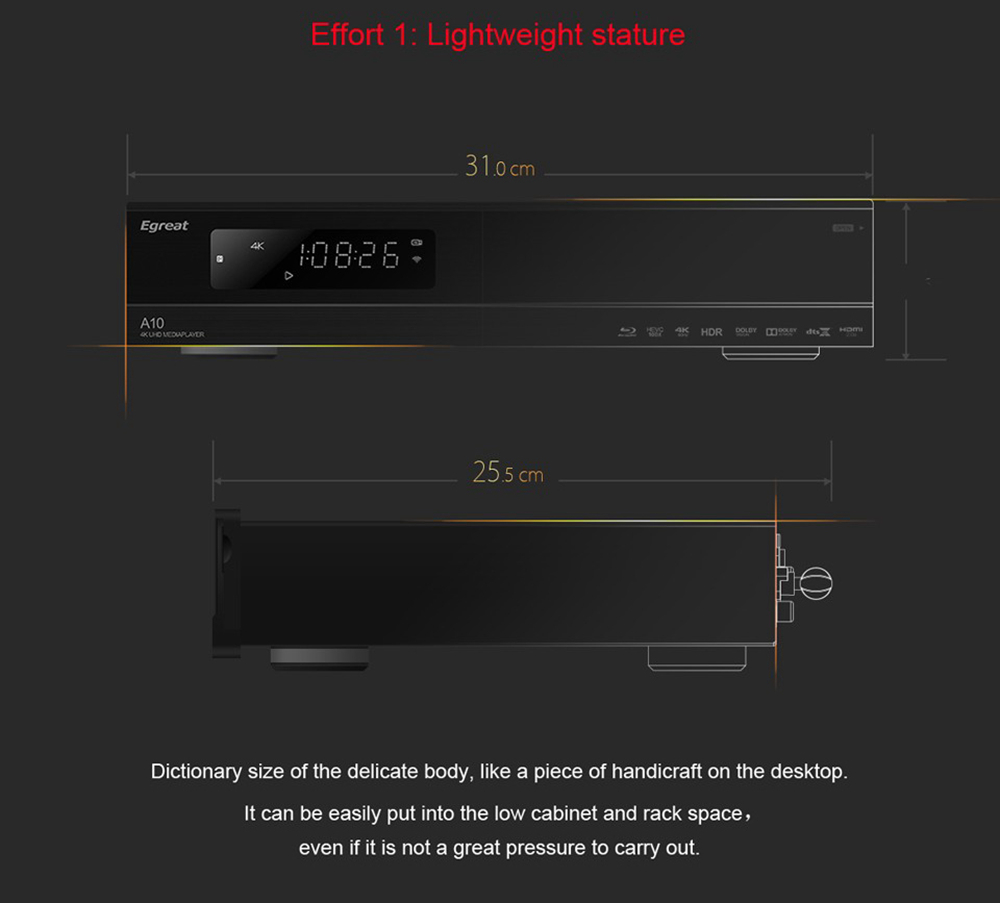 Egreat A10 Pro Hi3798CV200 HDR10 Blu-ray 3D Dolby ATOMS DTS X 4K UHD Google Android Media Player 2GB/16GB with LED Display Dual Band WiFi Gigabit LAN Bluetooth VIDON XBMC