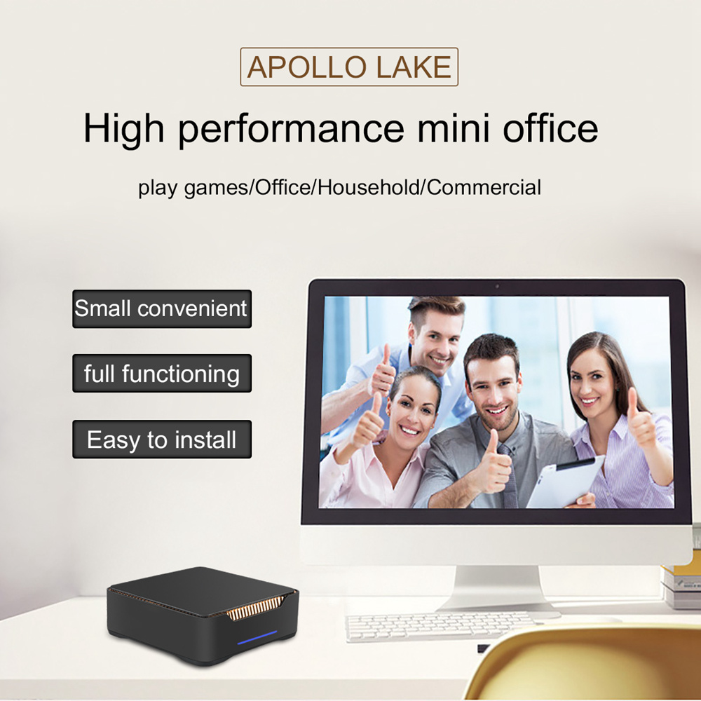 AK3V Intel Apollo Lake J3455 4GB/64GB Mini PC Dual Band WiFi Bluetooth LAN USB3.0*2 HDMI*2 2.5 inch HDD Bay