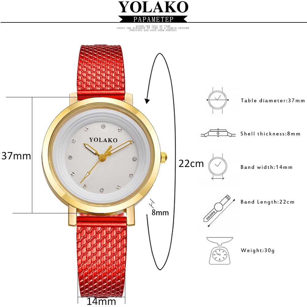 YOLAKO YK07 Women Casual Quartz Watch Gold Case Plastic Leather Strap - Black