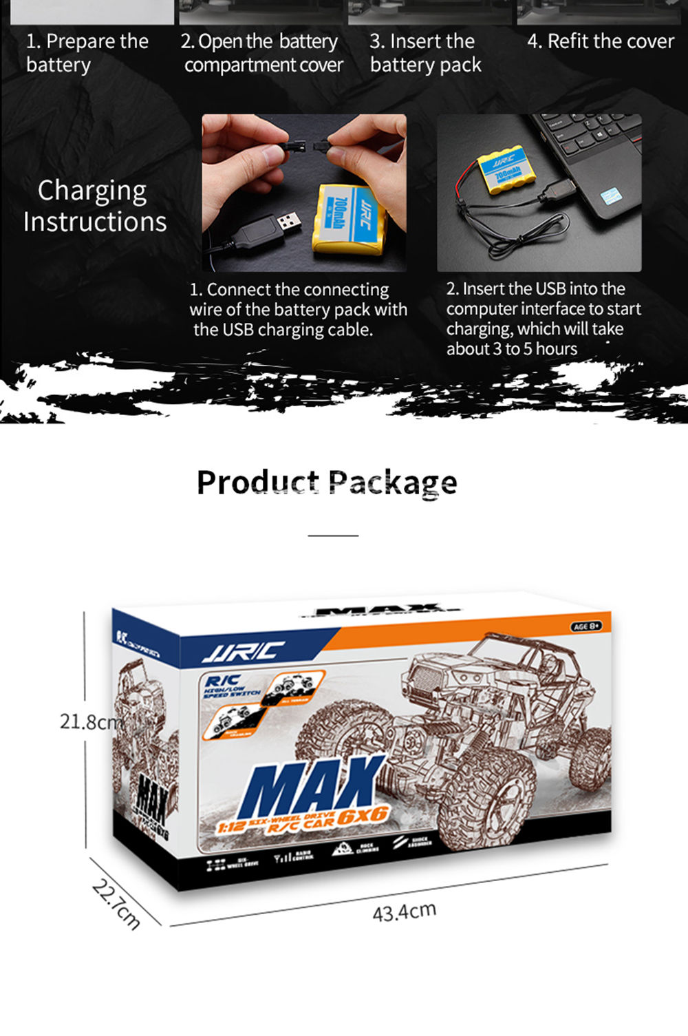 JJRC Q51 MAX 2.4G 1:12 6WD Off-road RC Car Climbing Truck RTR - E Version