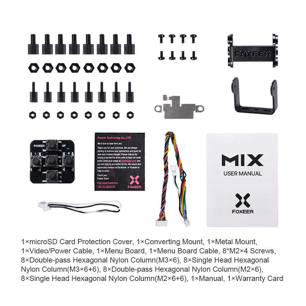 Foxeer MIX 1080P 60FPS OSD Wide Voltage DC 5-24V HD FPV Camera 16:9 4:3 N/P Switchable - Black