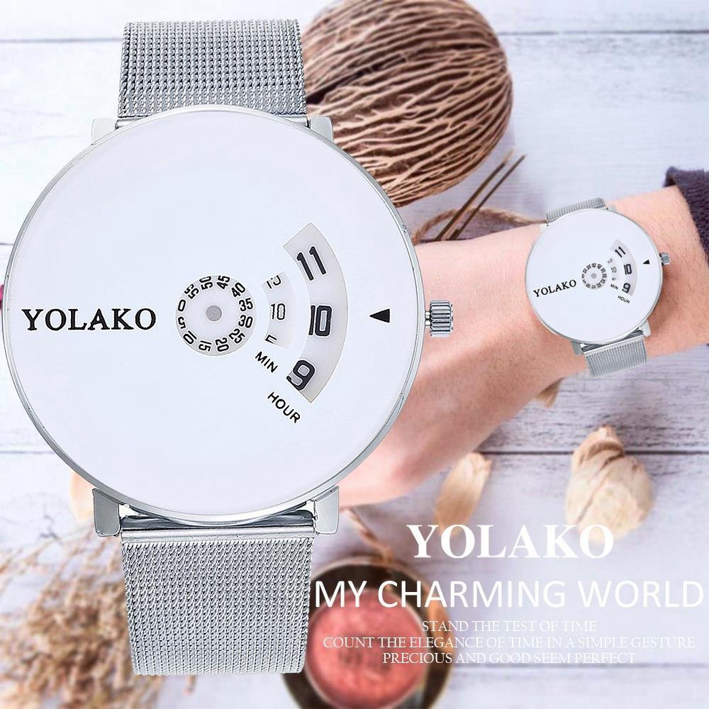 YOLAKO Men Quartz Watch Stainless Steel Strap Fashion Casual Watches - Gold+Black