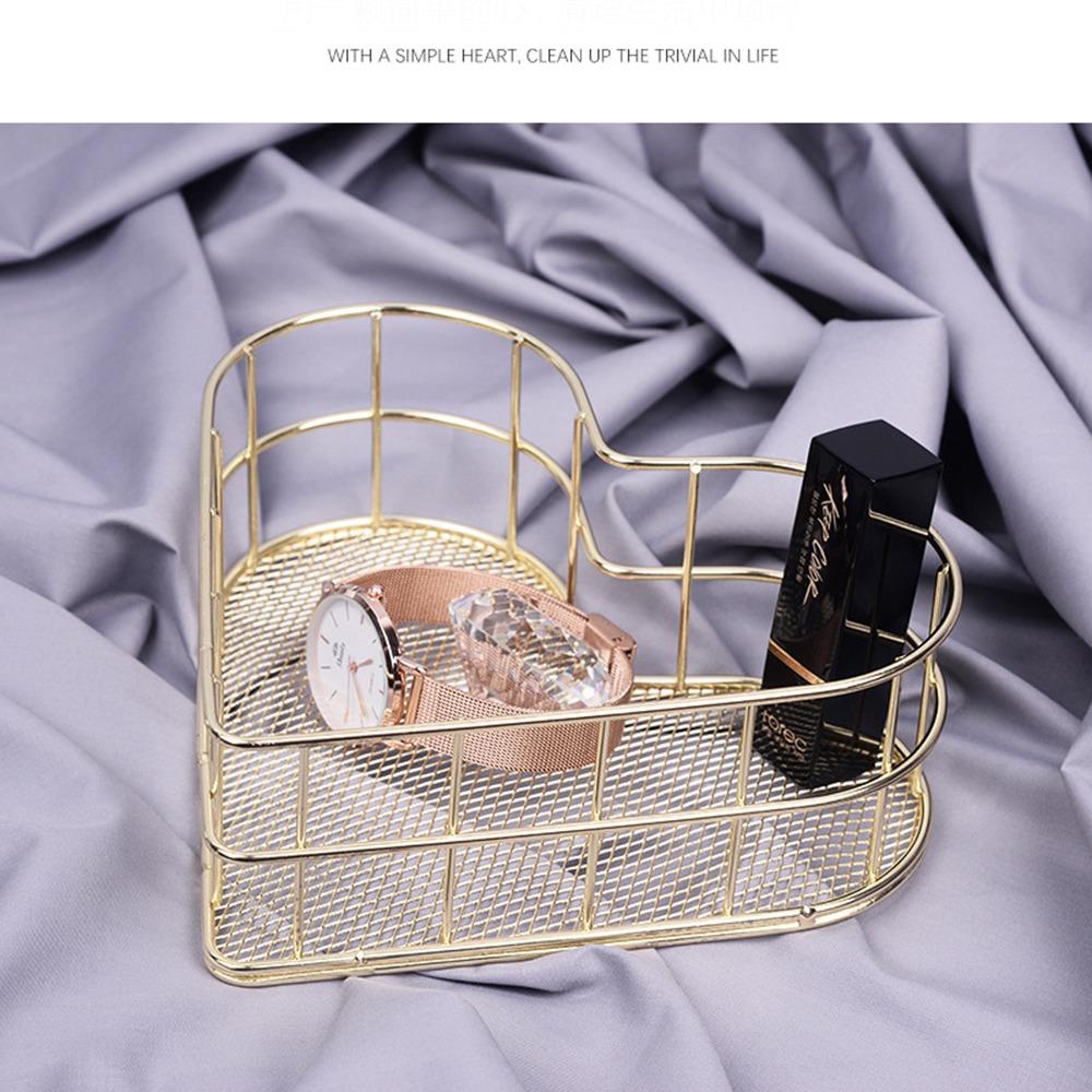 Metal Heart-shaped Iron Storage Basket Holder Cosmetic Sundries - Gold