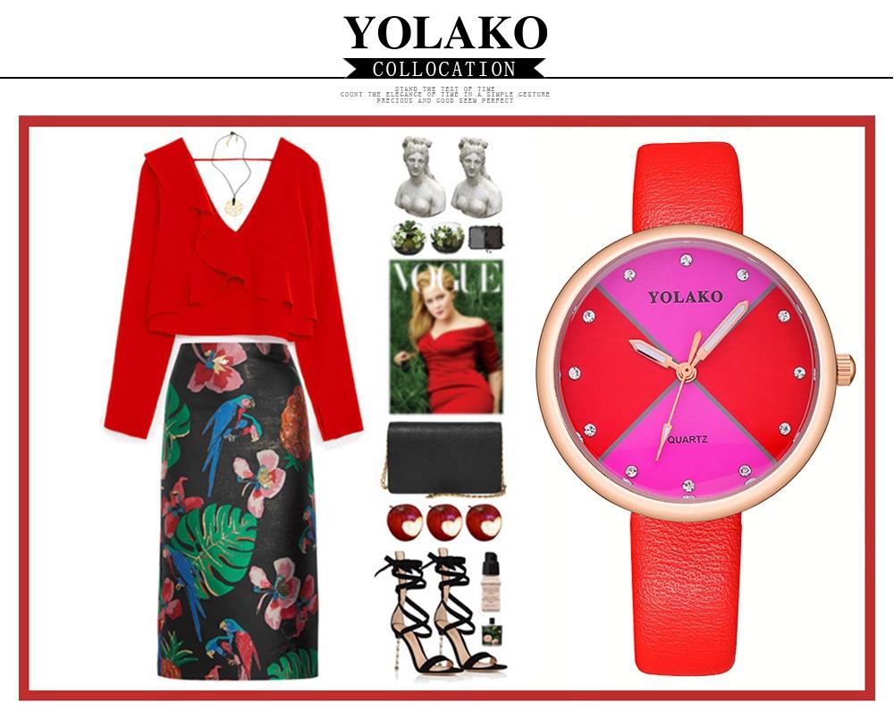 YOLAKO YK35 Women Quartz Watch PU Leather Strap Fashion Casual Watches - Light Blue