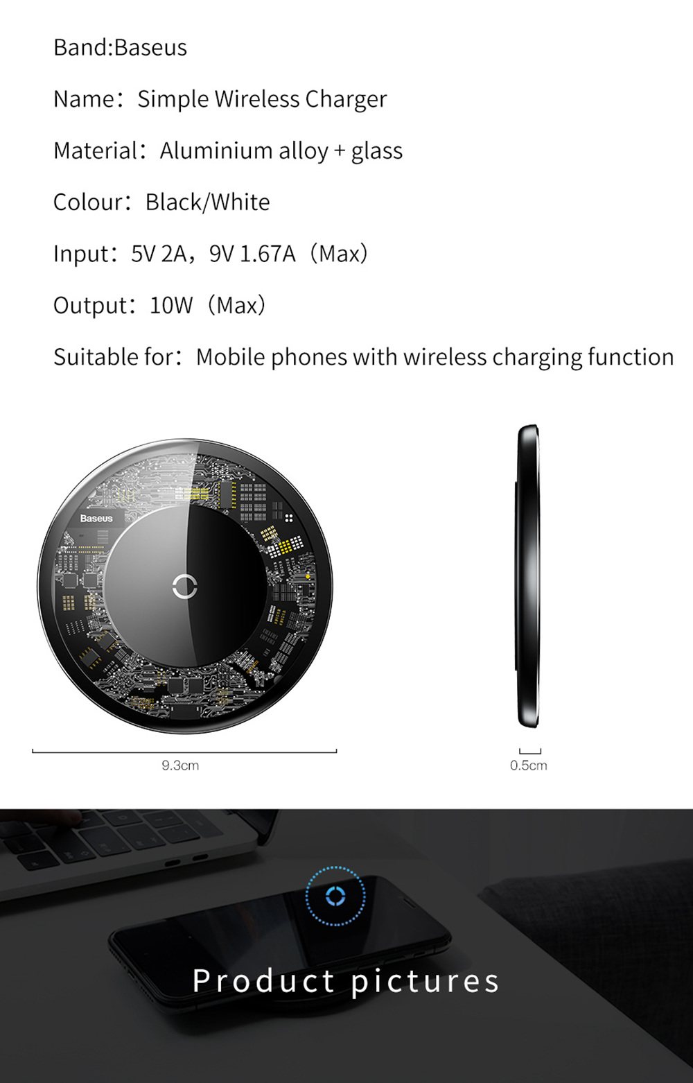 Baseus CCALL-AJK01 QI 10W Wireless Charger - White