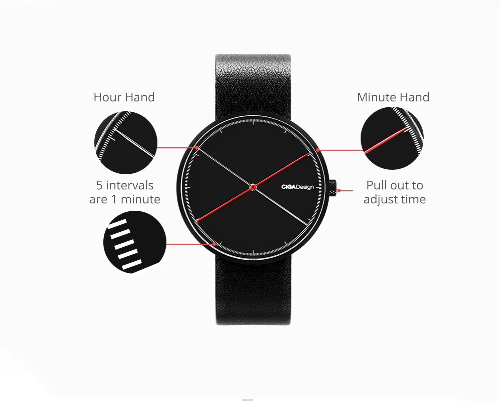 Xiaomi CIGA Design X Series Reddot Award Women Quartz Watch Genuine Leather Strap D009-7-1 - White + Gold