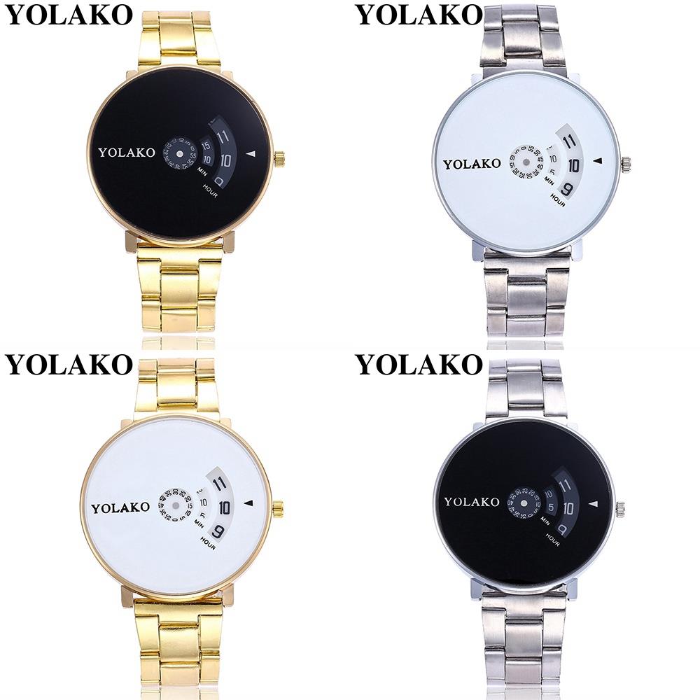 YOLAKO YK29 Men Casual Quartz Watch Stainless Steel Strap - Silver+Black